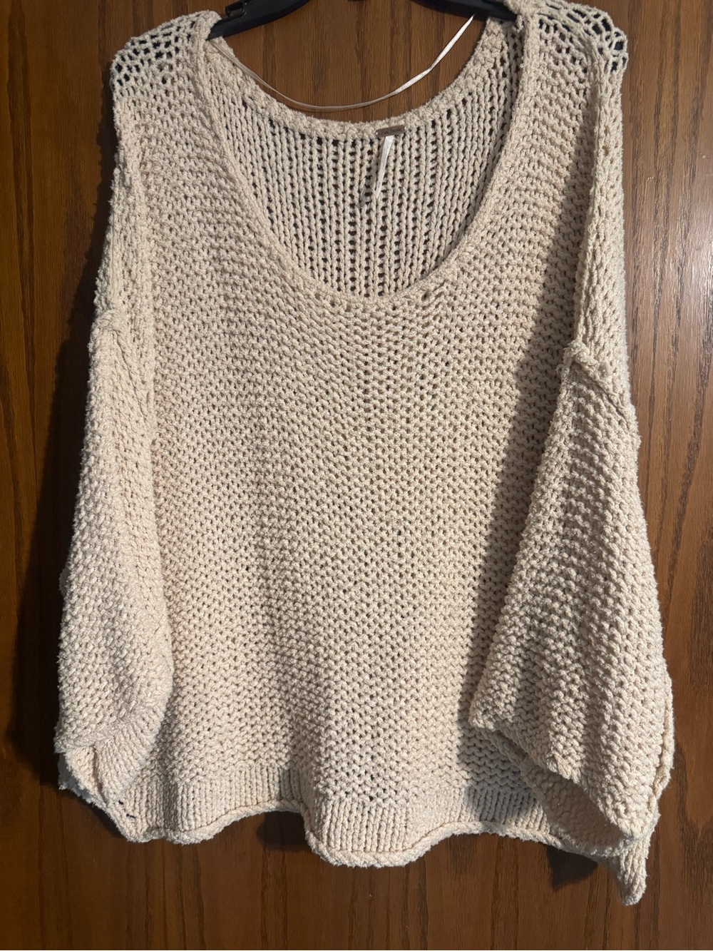 Free People Cream Open-Knit Scoop Neck Sweater